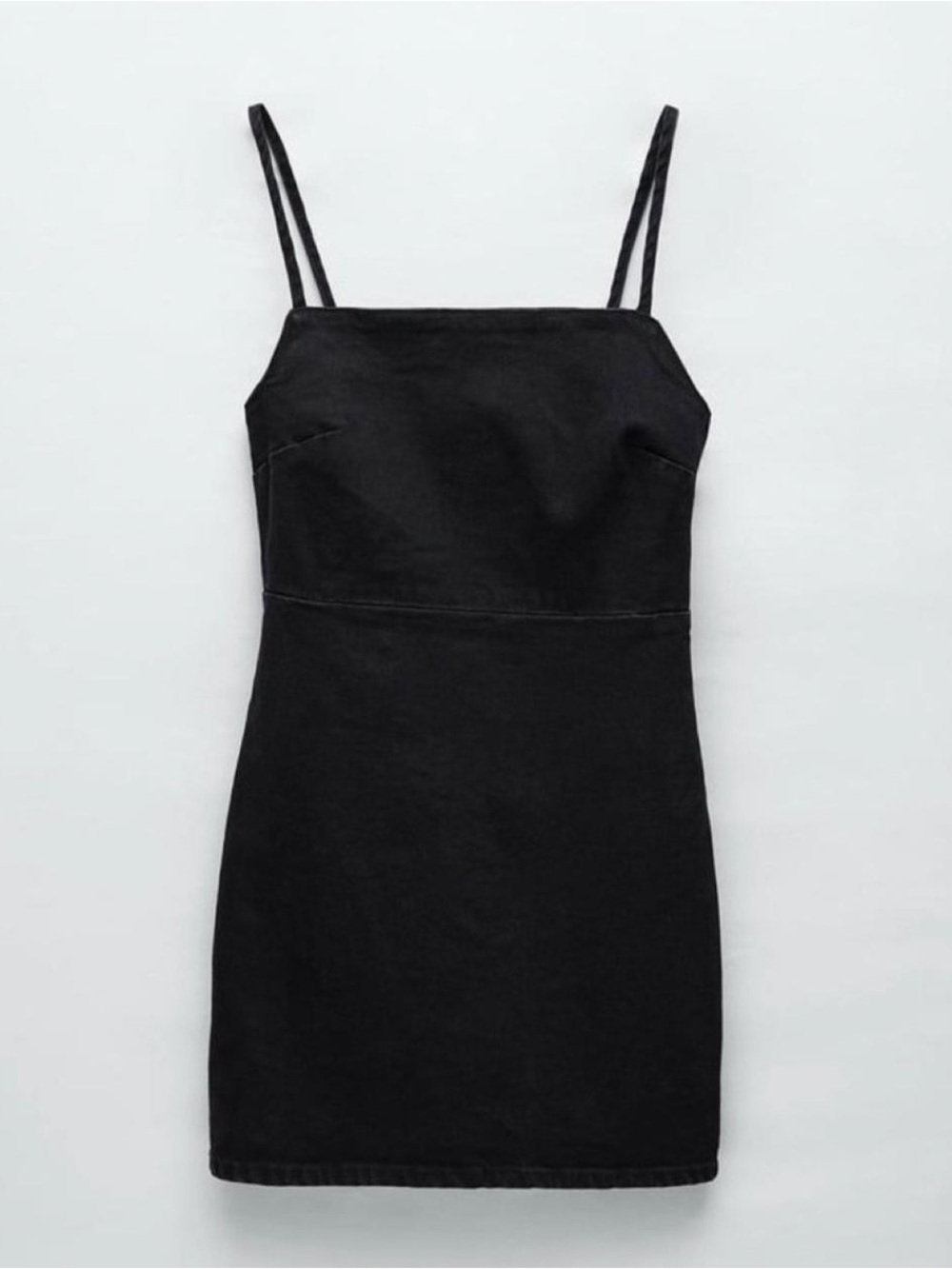 NWT ZARA Black Strappy Denim Mini Dress Cotton Sz XS